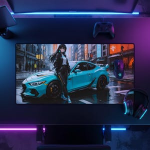 JDM Mouse Pad, Japanese Car Gaming Mouse Pad, Street Racing Desk Mat, Anime Car Girl XXL Desk Mat, Car Enthusiast Gift