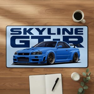 Nissan Skyline GT-R Mouse Pad, JDM Gaming Mouse Pad, Blue Japanese Sports Car Desk Mat, Car Enthusiast Gift, XXL Desk Mat