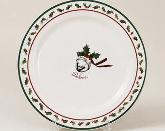 Assiettes plates Hallmark Polar Express Believe, motif clochettes et houx, ensemble en céramique de 25 cm (2004)