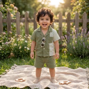 Baby Boy Striped Patchwork Shirt & Shorts Set, Lightweight Summer Outfit