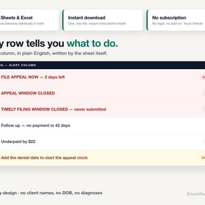 Therapist Insurance Claim Denial Tracker Spreadsheet, Private Practice A/R Aging & Appeal Deadline Dashboard, Google Sheets Excel Template image 6