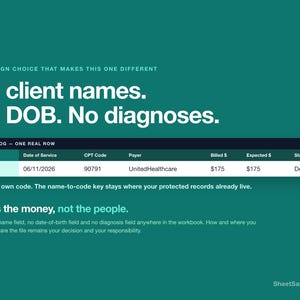 Therapist Insurance Claim Denial Tracker Spreadsheet, Private Practice A/R Aging & Appeal Deadline Dashboard, Google Sheets Excel Template image 2