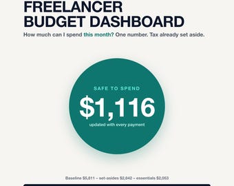 Freelancer Budget Spreadsheet for Variable Income, Self Employed Tax Savings Tracker, Google Sheets Excel Monthly Expense Planner Template