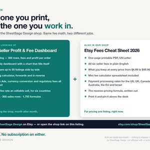 Etsy Seller Fee Calculator & Profit Dashboard 2026, Bookkeeping Spreadsheet for Etsy Shop, Google Sheets Excel Sales Tracker, Pricing Tool image 11