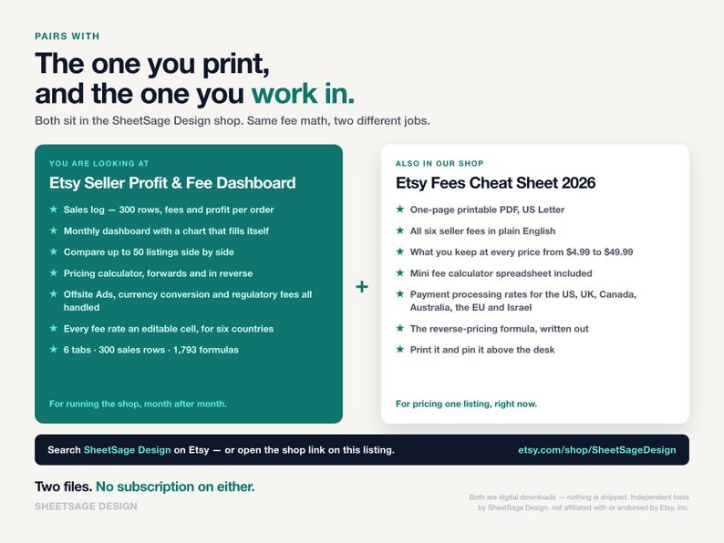 Etsy Seller Fee Calculator & Profit Dashboard 2026, Bookkeeping Spreadsheet for Etsy Shop, Google Sheets Excel Sales Tracker, Pricing Tool image 11
