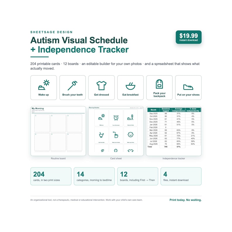 Autism Visual Schedule Printable, Daily Routine Cards for Kids, First Then Board & Editable Picture Schedule + Progress Tracker imagen 1