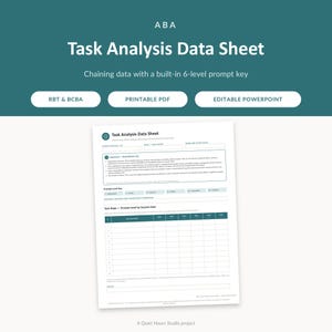 Hoja de datos de análisis de tareas, plantilla de encadenamiento ABA, hoja imprimible de seguimiento del nivel de indicaciones RBT BCBA