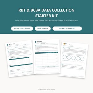 Könnte beinhalten: RBT & BCBA Datenerfassungs-Starterkit mit druckbaren Vorlagen für Sitzungsnotizen, ABC-Blätter, Aufgabenanalysen und Token-Boards. Das digitale Paket enthält vier Vorlagen in den Formaten PDF und bearbeitbarem PowerPoint für die Dokumentation.
