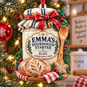 Personalized Sourdough Starter Christmas Ornament 2026, Custom Baking Gift For Bakers, Bread Lover Holiday Decoration