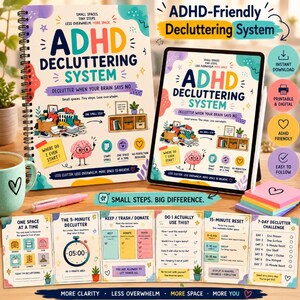 ADHD Decluttering System | ADHD Cleaning & Organization Printable | Declutter Without Overwhelm | Executive Function Workbook