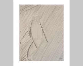 Ozeansymphonie, Originale Graphitzeichnung eines Wals, Wandbild mit weißem Passepartout (8x10)