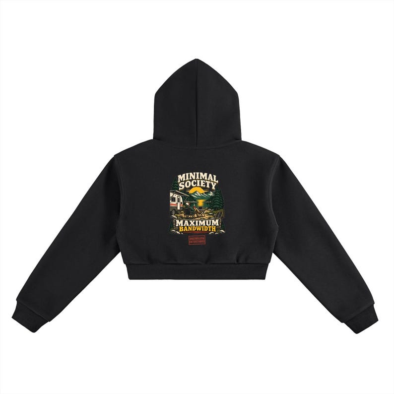Minimalistische hoodie met maximale bandbreedte - Streetwear voor dames, perfect voor een leven in een camper - Cadeau voor een digitale nomade die niet met het elektriciteitsnet opereert afbeelding 1