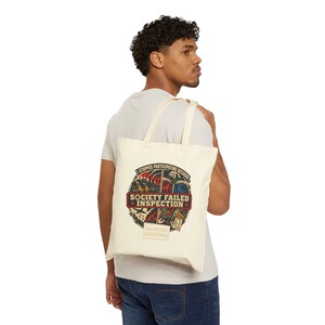 Society Failed Inspection Tote Bag, Funny Anti Society Canvas Bag, Off Grid Gift image 2