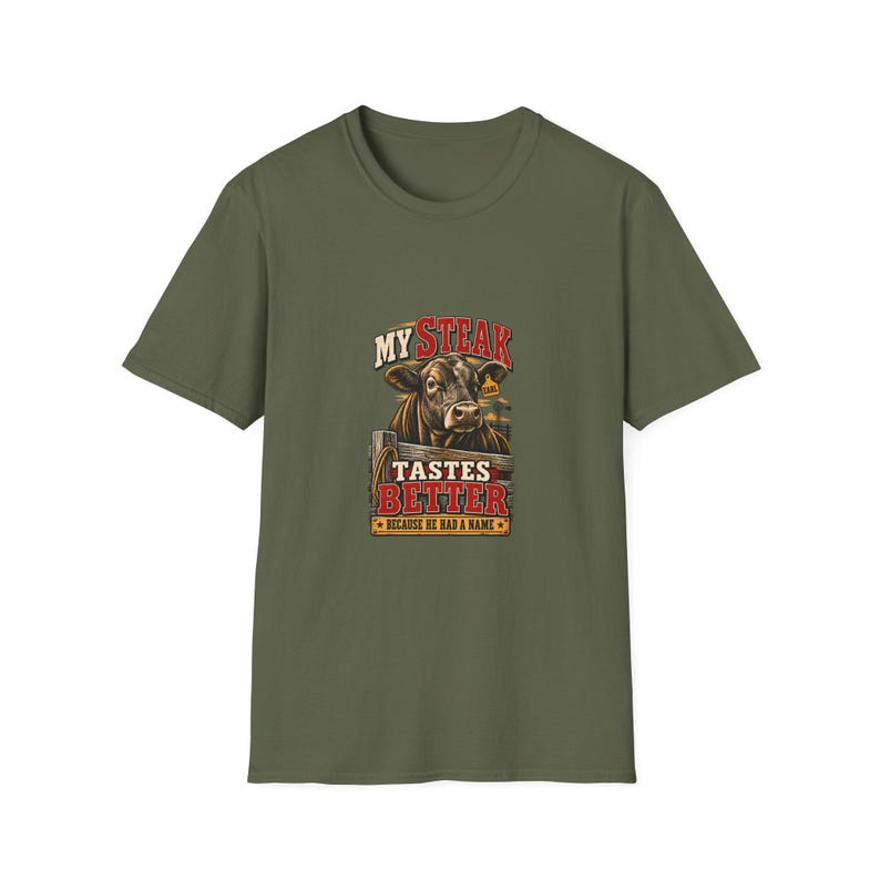 Camiseta unisex "Mi bistec sabe mejor" - Divertida camiseta de vaca de granja - Regalo para amantes de la carne de res criada en granja imagen 7