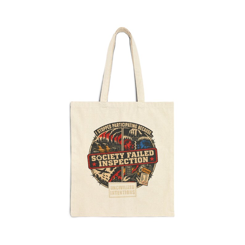 Society Failed Inspection Tote Bag, Funny Anti Society Canvas Bag, Off Grid Gift image 1