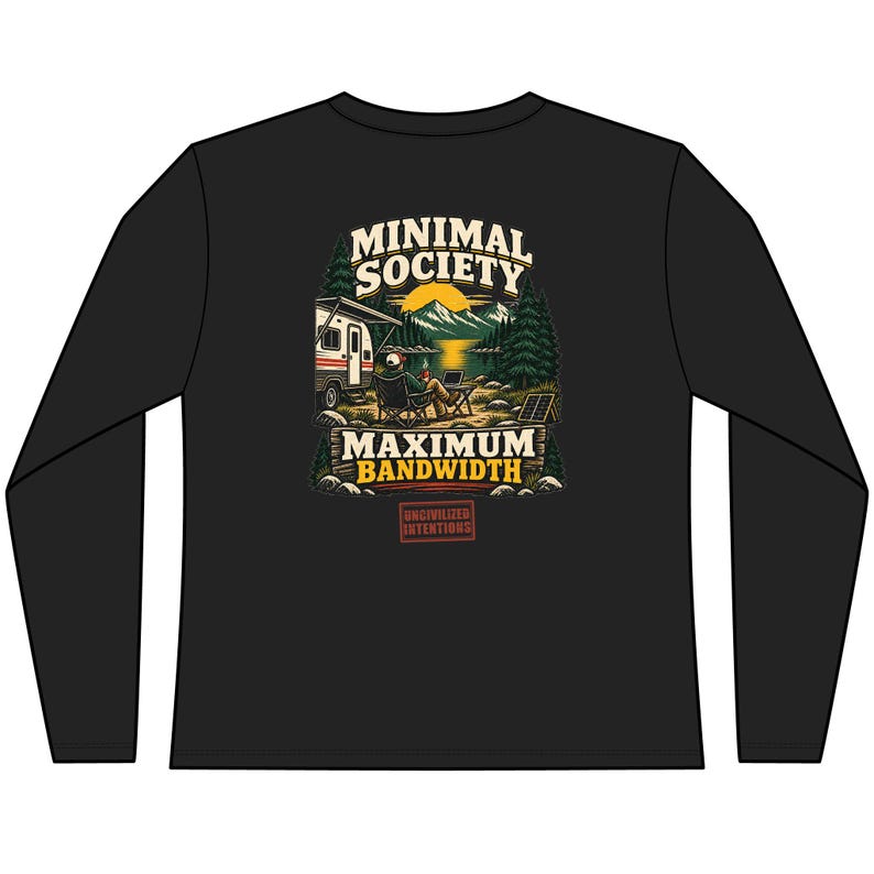 Minimal Society Maximum Bandwidth Long Sleeve Tee | Camping RV Retro Graphic afbeelding 1