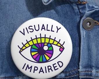 Épinglette pour malvoyants - Globe oculaire arc-en-ciel rétro - Basse vision, non-voyant et cécité - Bouton mode