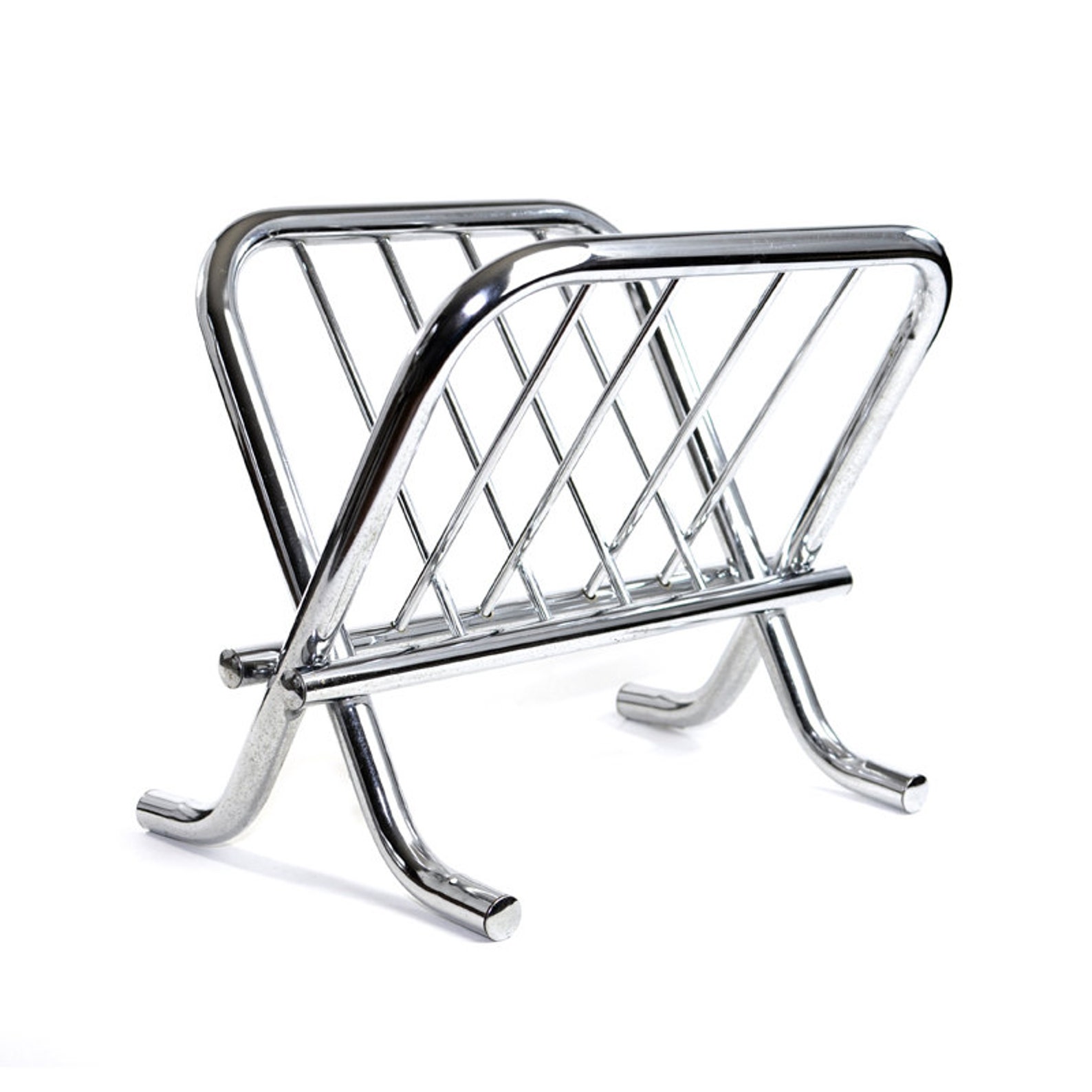 Chrome Folding Magazine Rack Retro Modern Design Curved Leg Etsy