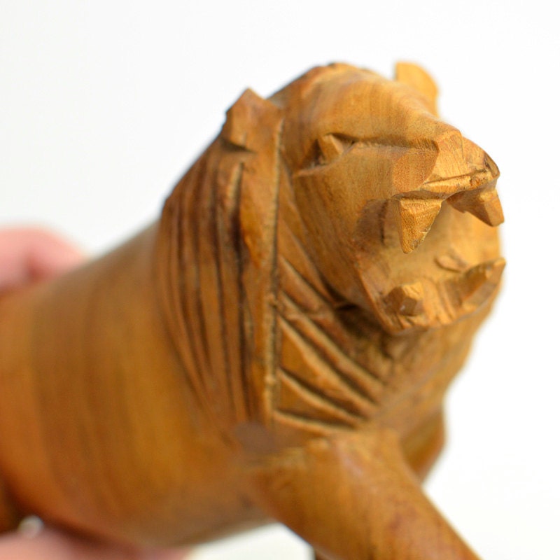 Carved Wooden Lion Statue Figurine Handmade Solid Wood Etsy