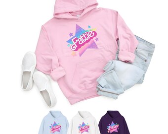 Style rétro des années 90 « Fattie » grande taille - Logo rose, étoiles arc-en-ciel - Sweat à capuche BBW Fat Girl Pride - Sweat-shirt unisexe en mélange épais