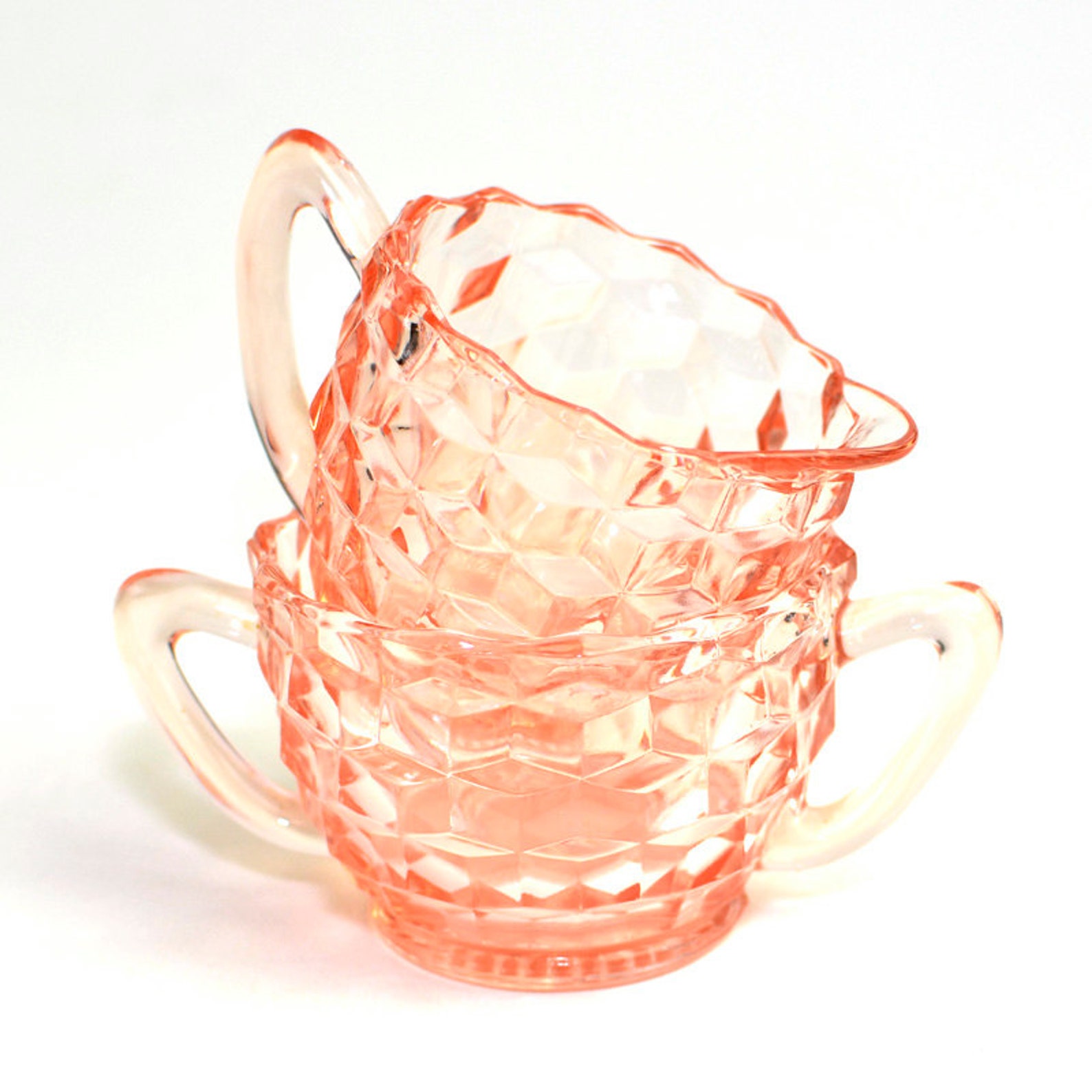 Pink Fostoria Glass Cream & Sugar Bowl Set American Pattern Etsy