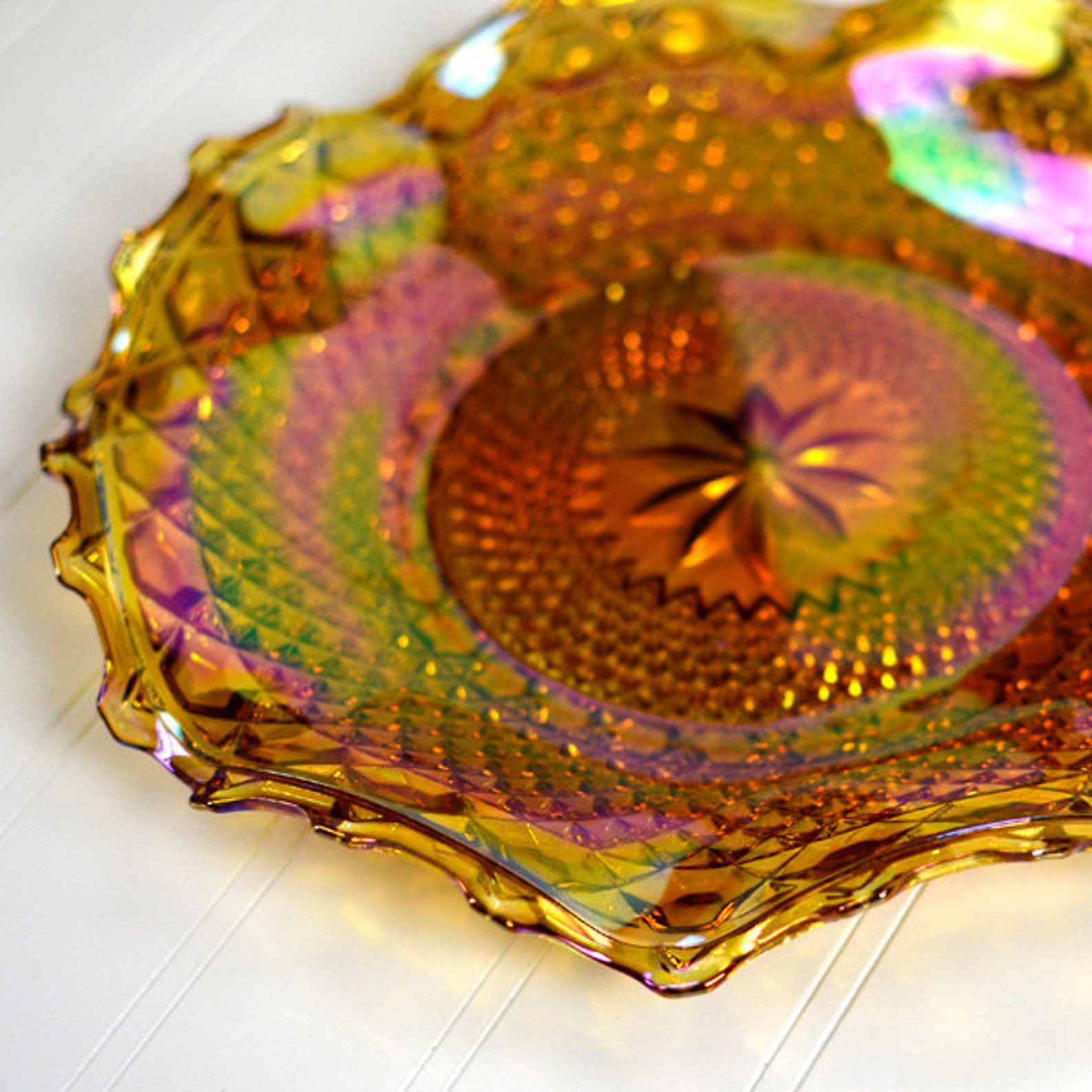 Carnival Glass Plate Marigold Orange Iridescent Colors Etsy