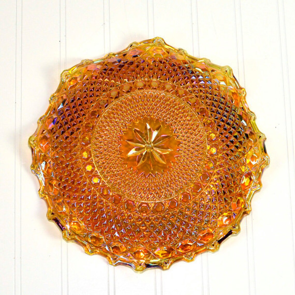 Carnival Glass Plate Marigold Orange Iridescent Colors Etsy