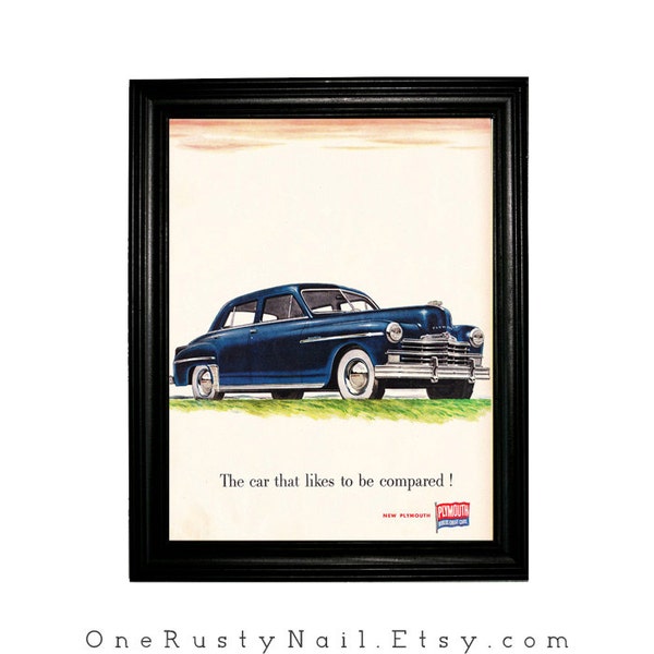 RESERVED Plymouth Classic Car Ad - 1947 Life Magazine - "The Car That Likes To Be Compared" - Vintage Home Decor Ephemera