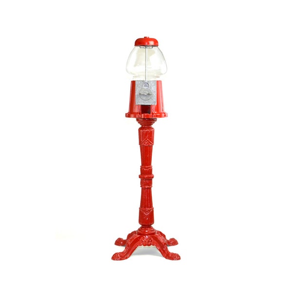 SALE Gumball Machine With Stand, Red Retro Carousel Style - Authentic Original, Cast Iron, Glass Globe - Large Size, Free Standing - USA