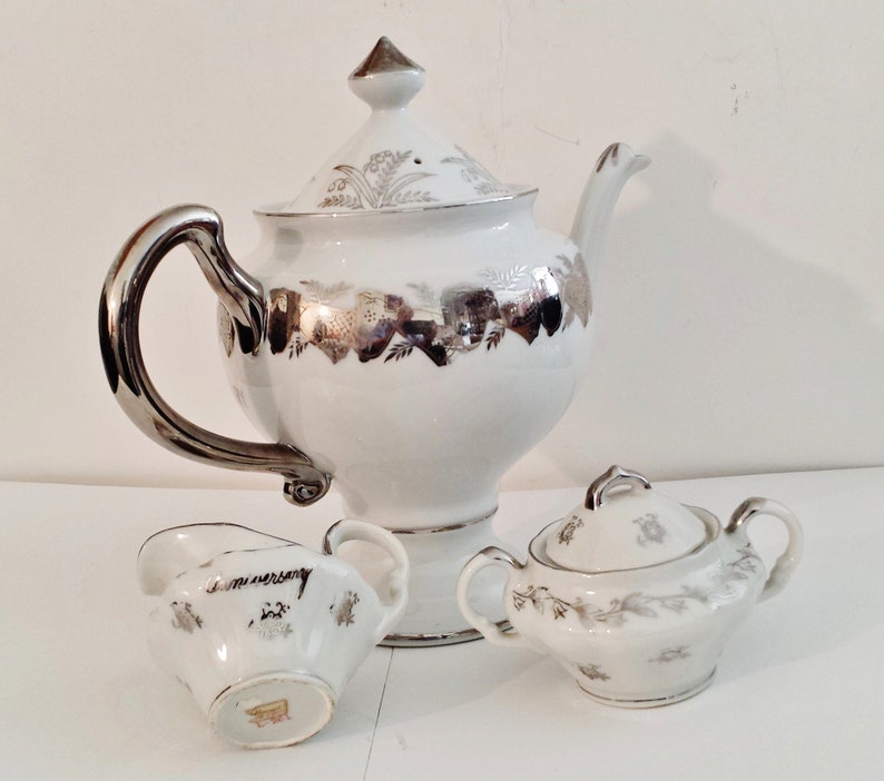 Covered Sugar Vintage Norcrest Fine China 25th Anniversary Covered Tea Pot Creamer