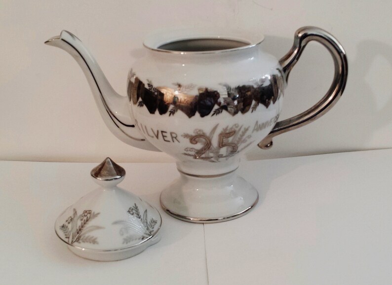 Covered Sugar Vintage Norcrest Fine China 25th Anniversary Covered Tea Pot Creamer