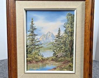 M.S. Hansen Acrylic on Canvas Painting (1984) Forest, Lake & Mountains, Banff?