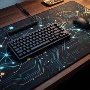 Neural Network Desk Mat, Cyber Circuit Board Mouse Pad, Abstract Data Science Desk Pad, Minimalist Tech Workspace Decor, Localhost Studio