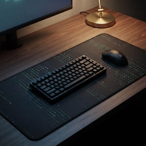 Minimalistische Hacker-Schreibtischunterlage | Dezentes digitales Regen-Mauspad | Geschenk für Cybersicherheit | Tech-Arbeitsplatz im Dunkelmodus
