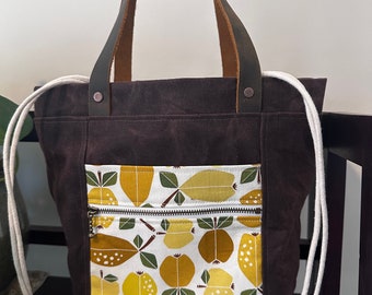 Firefly Tote with Leather Handles, Project Size in Waxed Canvas