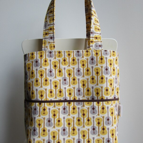 Gray and Yellow Guitars Tote