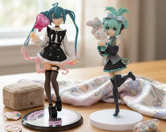 Set de figuras de PVC de ídolo con cabello turquesa – Estatua de moda de chica anime (19-21 cm)