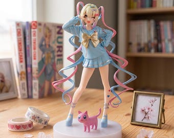 Figura de PVC de Ame-chan Needy Streamer Overload, coletas rosas y azules, compañera gatita kawaii (estatua coleccionable)