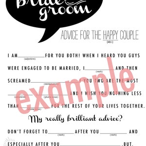 Bride and Groom Wedding Mad Lib