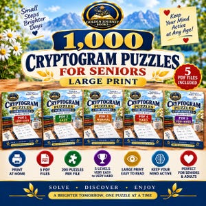 1,000 Large Print Cryptogram Puzzles for Seniors | Easy to Very Hard | Printable PDF Puzzle Book