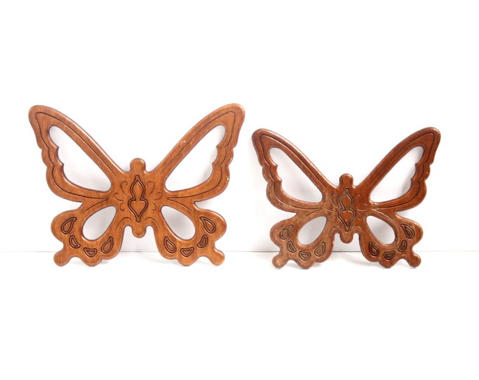 Vintage Wooden Butterfly Wall Decor Set of Two Etsy