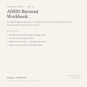 ADHD-arbetsbok om utbrändhet, 26-sidig utskrivbar PDF för överväldigande reflektion bild 2