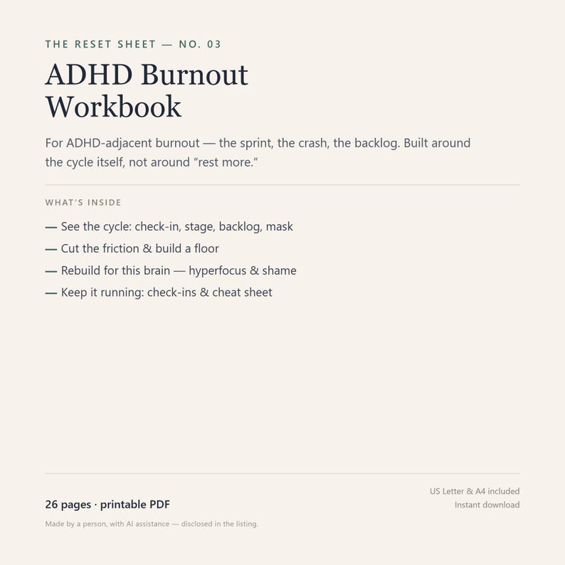 ADHD-arbetsbok om utbrändhet, 26-sidig utskrivbar PDF för överväldigande reflektion bild 2