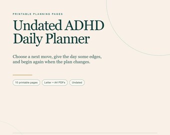 ADHD Daily Planner, Undated Printable for Low-Energy Days, 10 Pages, Letter + A4