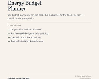 Energy Budget Planner – Pacing & Burnout Prevention (Printable PDF)