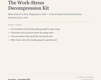 Ontspanningskit voor op het werk, printbare rituelen na het werk, dagboek voor de zondagse angsten (pdf)