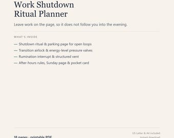 Work Shutdown Planner, 18-Page Printable PDF to Close Open Loops