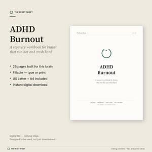 ADHD-arbetsbok om utbrändhet, 26-sidig utskrivbar PDF för överväldigande reflektion bild 3