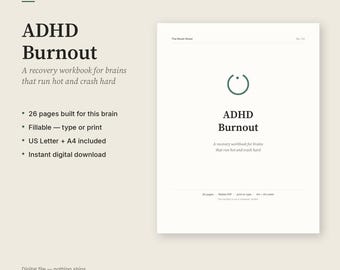 ADHD Burnout Workbook for Adults, 26-Page Executive Function Reset, Printable PDF