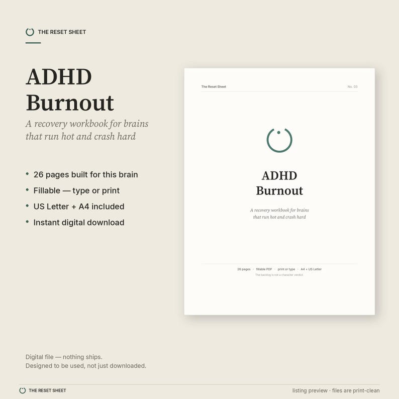 ADHD-arbetsbok om utbrändhet, 26-sidig utskrivbar PDF för överväldigande reflektion bild 3